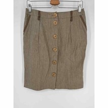 Chattawak Button Front Straight Skirt Sz 38 Brown Striped Linen/Cotton - £23.11 GBP