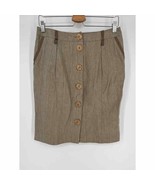 Chattawak Button Front Straight Skirt Sz 38 Brown Striped Linen/Cotton - £23.11 GBP
