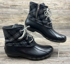 Sperry Saltwater Duck Boots Womens Size 8.5 Black Gray Plaid Rain Boots ... - £15.54 GBP