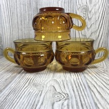 Indiana Glass Amber Kings Crown Thumbprint Cups Set of 3 Great Prop - £13.98 GBP