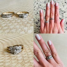 Estate 14k Gold Genuine Diamond Vintage Ornate Stackable Rings Wedding Set - £448.17 GBP