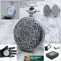 Silver Plated Pocket Watch for Men 45 mm Vintage Brass Pewter Case with Chain 62 - $29.99