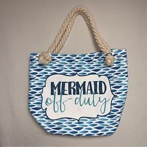 Mermaid Off Duty Beach Tote Bag White Blue Tope Handle Summer Pool Shoul... - $25.74