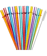 12-Pack Glitter Reusable Colorful Plastic Straws, 11 Inches Clear Bpa-Fr... - $11.70