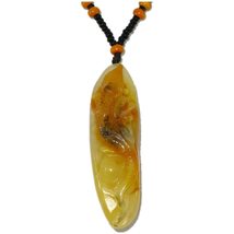 2.7&quot;China Certified Nature Yellow Dragon Jade Fortune Lzard Hand Carved Necklace - £42.23 GBP