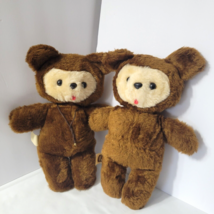 PAIR Vtg 70s Brown Plush Bears Cream Face Bear 14&quot; Possum Trot 2 pairs available - $54.24