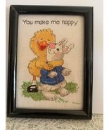 Vintage You Make Me Happy Framed Cross Stitch Picture - £6.28 GBP