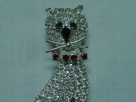 VINTAGE SPARKLY RHINESTONE CRYSTAL CAT KITTY PIN SWINGING TAIL - £43.02 GBP