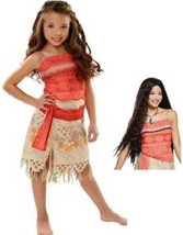 Girls Moana Halloween Costume Disney Top, Skirt &amp; Wig 3 Pc-size 4/6 - £21.46 GBP