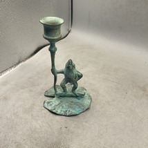 Vintage  frog on lily pad detail candle holder patina bronze ? sculpture... - $460.77 MXN
