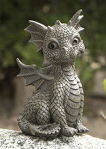 Whimsical Dainty Garden Dragon Sitting Figurine Faux Stone Fantasy Decor - £20.47 GBP
