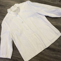Coldwater Creek Jacket Womens 12 White Linen Ruffled Nehru Collar 3/4 Sl... - £14.78 GBP