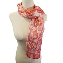 Vera Neumann Women&#39;s Neck Scarf Paisley Rectangle Rolled Edges Orange Pink - £10.15 GBP