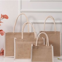 Jute Tote Bags Burlap Handbag Reusable Beach Shopping Grocery Bag with Handle La - £17.79 GBP