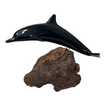 John Perry Dolphin sculpture Matte Black Burlwood Base Vintage Figurine ... - £17.48 GBP