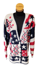 Stitches In Time Womens Patriotic Stars Cardigan Sweater Size Medium USA... - $25.00
