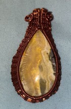 Necklace Pendant Stone Crystal Bumblebee Jasper wrapped Copper Wire 2.5” H - £6.77 GBP