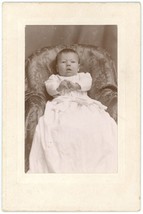 Circa 1880&#39;S Small Antique Cabinet Card Of Adorable Baby Beautiful Dress - Named - £7.43 GBP