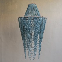 Blue Bead Chandelier,Boho Chandelier,Wedding Chandelier,Wooden hanging Lamp - £197.12 GBP+