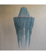 Blue Bead Chandelier,Boho Chandelier,Wedding Chandelier,Wooden hanging Lamp - $247.50 - $316.80