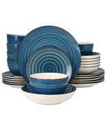 Elama Gia 24 Piece Round Stoneware Dinnerware Set in Dark Blue - $2,822.55 MXN