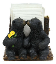 Ebros Romantic Kissing Black Bears Seated By Tree Logs Kitchen Napkin Holder 5&quot;H - £25.94 GBP