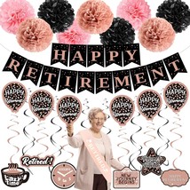 Retirement Decorations Women Rose Gold Happy Retirement Party Decorations Female - £21.13 GBP