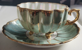 Iridescent Teacup and Saucer Sealy Royal China 2.25 Inch Cup Flowers VTG... - $64.99