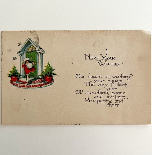 New Year Wishes Victorian Card 1900s Postcard Girl With Bluebirds PCBG11B Item image 2