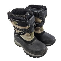 Lands End Snow Boots Boys 11 Black Green Leather Rubber 244570 Hook And ... - $18.81