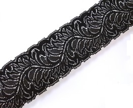 2-3/8 inch / 6 cm width - 5 yd Black Flower Floral Elastic Stretch Lace L774 - £5.52 GBP