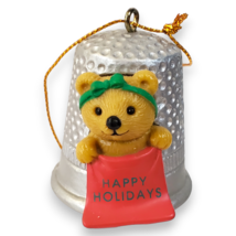 Vintage 1994 Avon Holiday Thimble Teddy Bear Ornament 1.5&quot; Christmas Cutie - $4.50