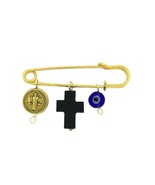AZABACHE Cross /Saint Benedict Medal/Evil Eye Protection Baby Pin Newbor... - $20.20 CAD