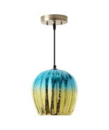 9&quot;W Gold Pendant with Teal &amp; Gold Ombre Mercury Glass Shade - $162.31 CAD