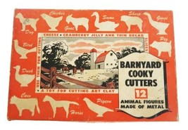 Vtg Barnyard Cooky Cutters 12 Animal Figures Metal Cookies Orig. Box 1930&#39;s - £15.97 GBP