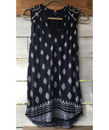 Lucky Brand Navy Blu Wht Geometric Boho Top Wm. S Knit Shirt Peep shdlr ... - $18.60