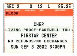 Cher Concert Ticket Stub Septembre 8 2002 Cincinnati Ohio - £33.06 GBP