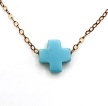Vtg 925 10SF Cable Chain Petite Turquoise Color Cross Layering Choker Necklace - £23.65 GBP