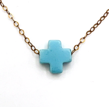 Vtg 925 10SF Cable Chain Petite Turquoise Color Cross Layering Choker Necklace - £23.46 GBP