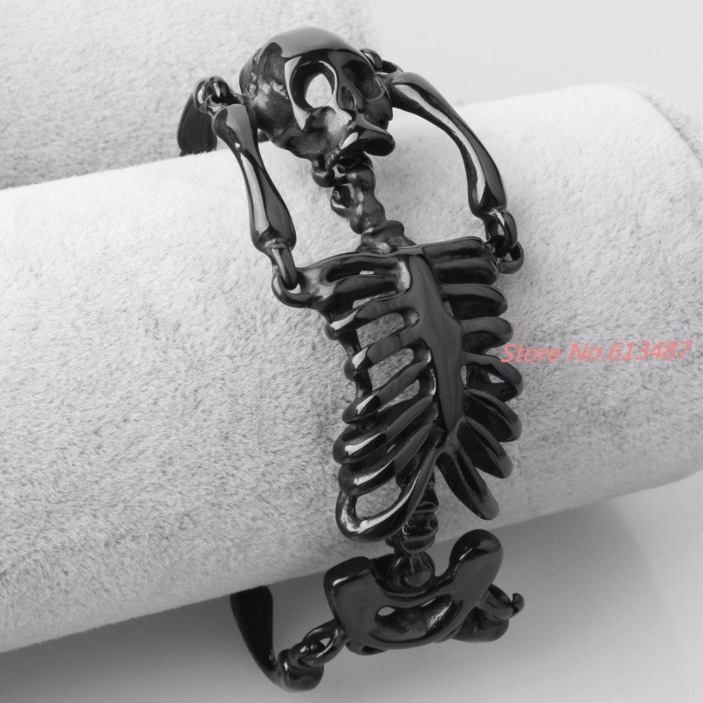 Elliz Clothing's Unisex Stainless Steel Goth Skeleton Bracelet Metal Bangle Brac Item image 3
