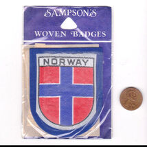 Vtg Norway Patch-Travel-Sampson Souvenir-Blue Felt-Europe-Shield Crest Flag - $11.24