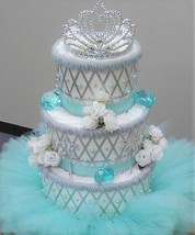 Baby and Co Shower TuTu Diaper Cake Tiffany Blue and Silver Ballerina Pr... - £66.84 GBP