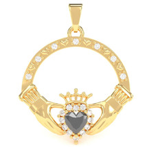 Black Onyx Diamond Claddagh  Pendant in 14k Yellow Gold - £318.88 GBP