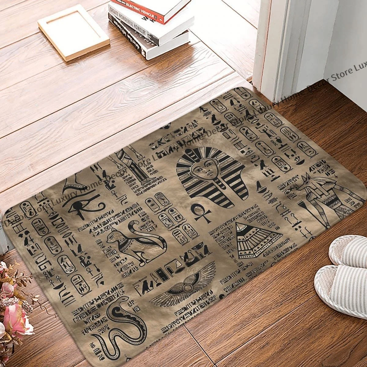 Ancient Egypt Non-slip Doormat Egyptian Hieroglyphs Deities Luxury Gold Bath Mat - £13.11 GBP