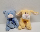 Vintage 1999 Nubbies Babies Blue Bear &amp; Yellow Dog Plush Terry Cloth 9&quot; - £31.24 GBP