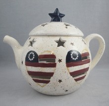 Home Interiors Americana Teapot Candle Cover Shade Stars Stripes USA Flag Hearts - £13.06 GBP