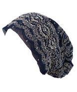 Navy Slouch Beanie Laced Rhinestones Tube Beanie Muslim Hijab Turban Hat - £21.92 GBP