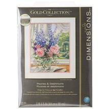 Dimensions 'Peonies and Delphiniums' Floral Counted Cross Stitch Kit, White Aida - £51.95 GBP