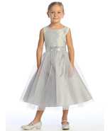 Silver Flower Girl Dress w/ shantung &amp; sparkle tulle with sequins - $87.81+
