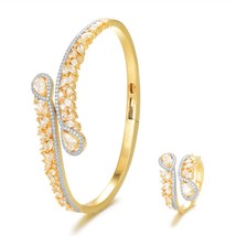 Luxury Angle Wing 2PC Bangle Ring Set Jewelry Sets For Women Wedding Cubic Zirco - £37.76 GBP